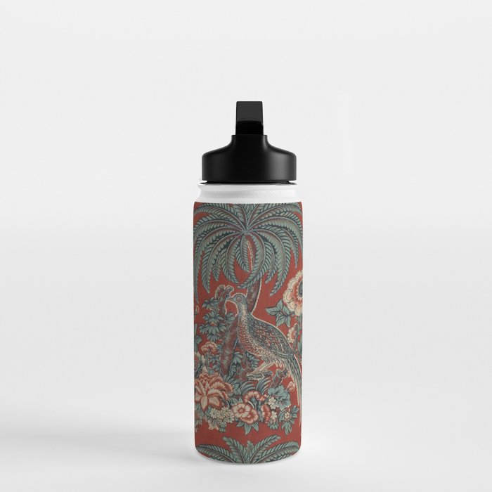 Classic Chinese Chinoiserie Floral Bird Pattern Red Water Bottle Gallery Image 3