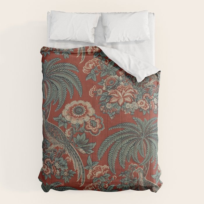 Classic Chinese Chinoiserie Floral Bird Pattern Red Comforter Gallery Image 1