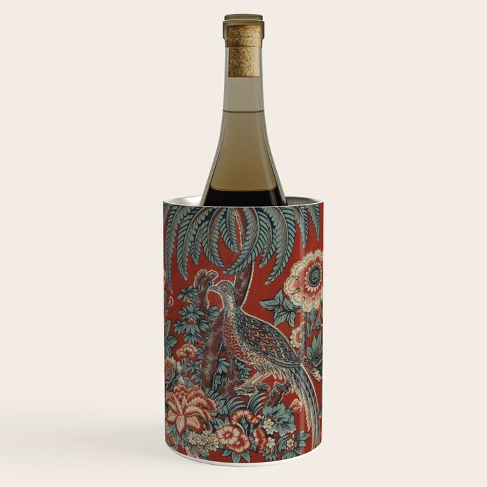 Classic Chinese Chinoiserie Floral Bird Pattern Red Wine Chiller Gallery Image 2