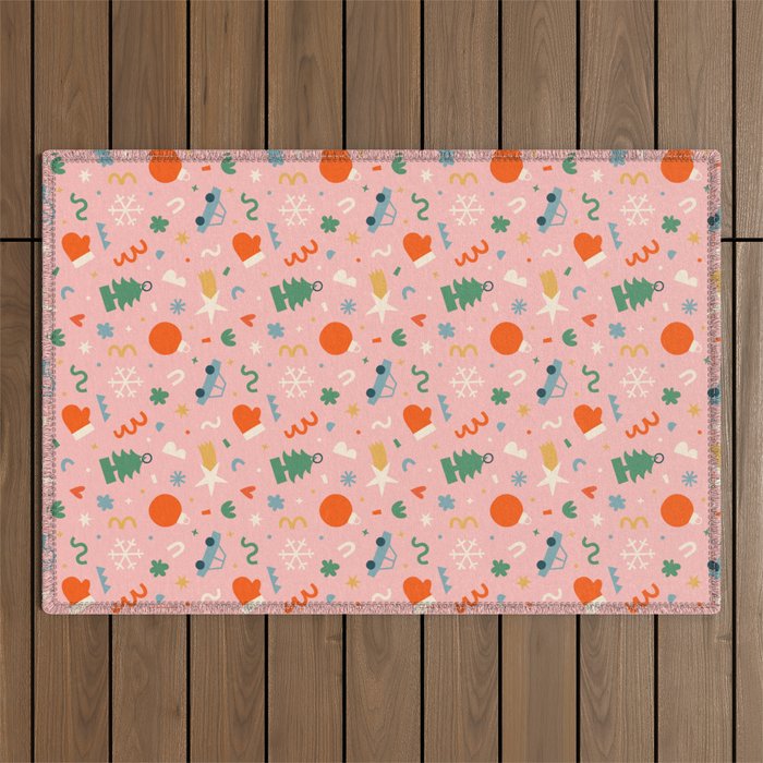 Retro christmas decoration art pattern Outdoor Rug Gallery Image 1