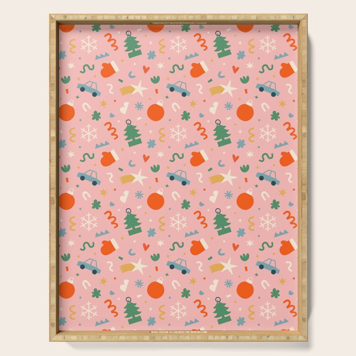 Retro christmas decoration art pattern Serving Tray Gallery Image 1