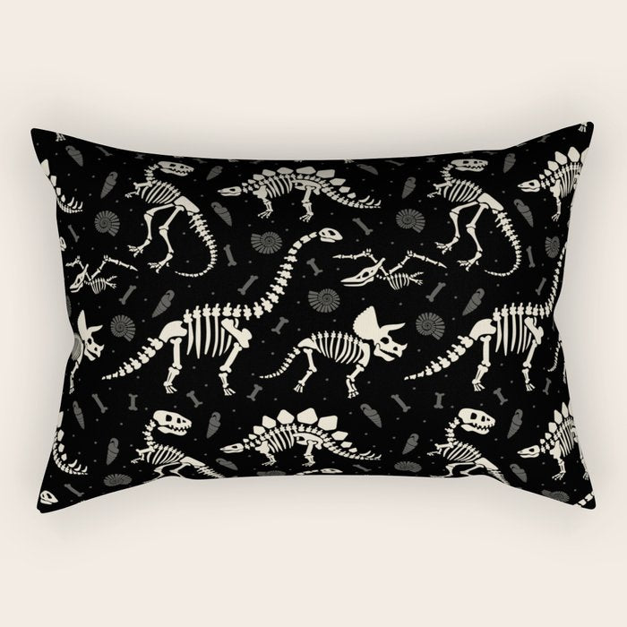 Dinosaur Fossils on Black Rectangular Pillow Gallery Image 1