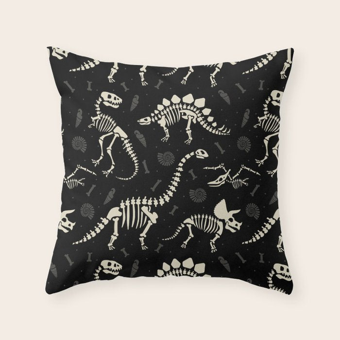 Dinosaur Fossils on Black Throw Pillow Gallery Image 6
