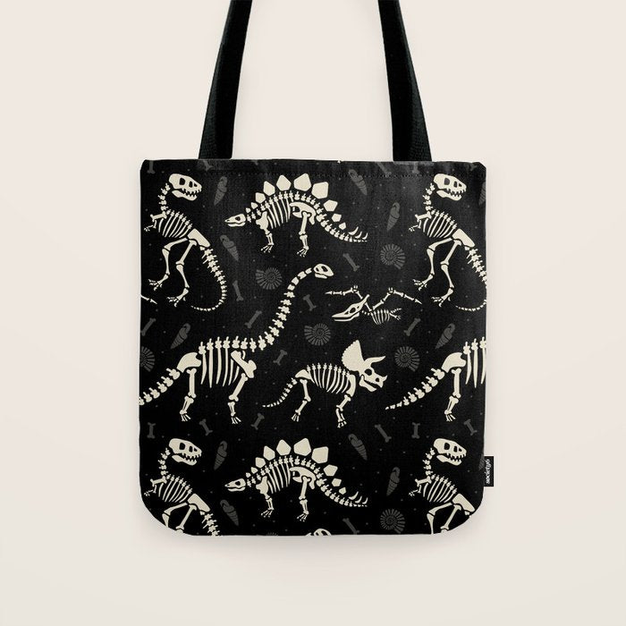 Dinosaur Fossils on Black Tote Bag Gallery Image 1