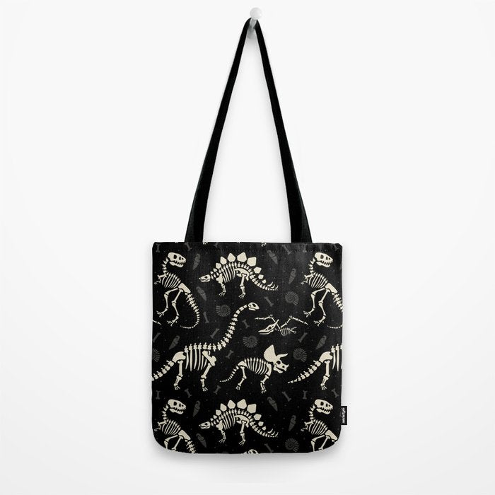 Dinosaur Fossils on Black Tote Bag Gallery Image 2