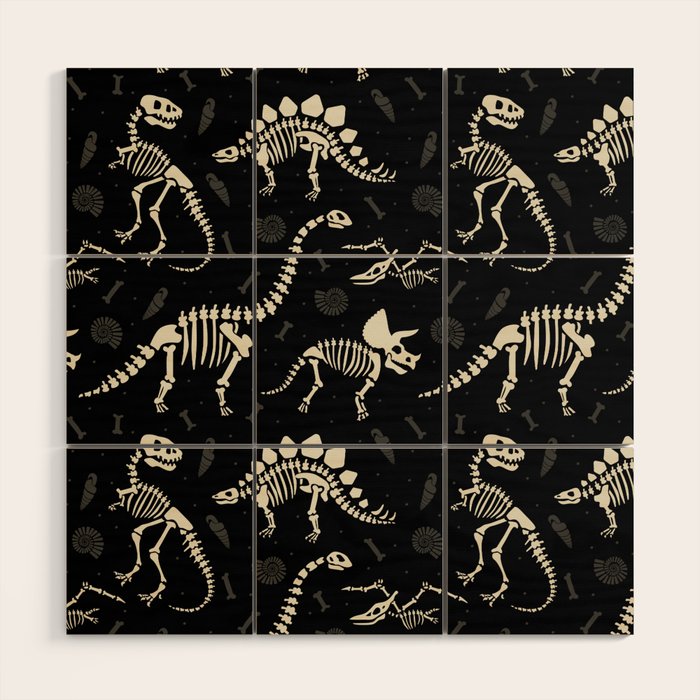 Dinosaur Fossils on Black Wood Wall Art Gallery Image 1