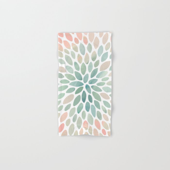 Floral Bloom, Abstract Watercolor, Coral, Peach, Green, Floral Prints Hand & Bath Towel Gallery Image 1