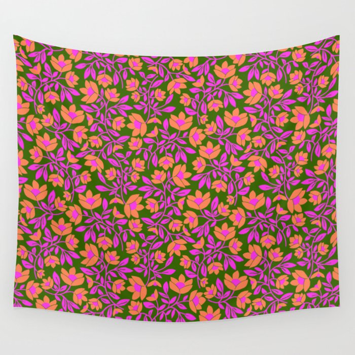 Tropical Blooms Pattern - Green Wall Tapestry Gallery Image 4