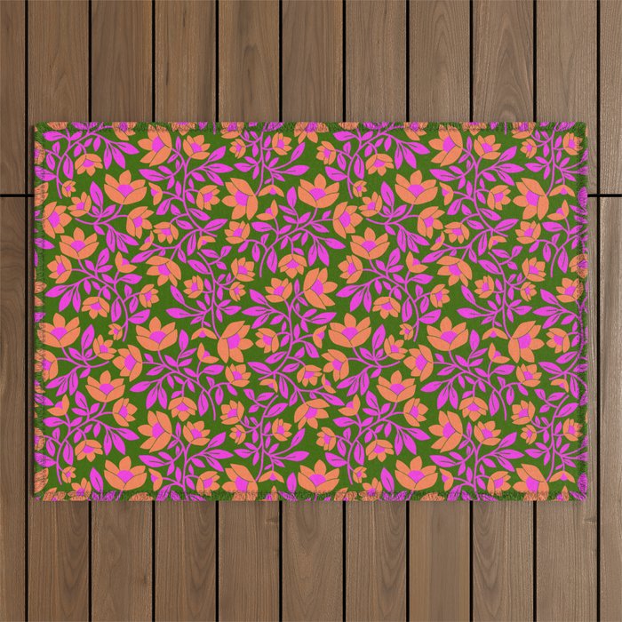Tropical Blooms Pattern - Green Outdoor Rug Gallery Image 1