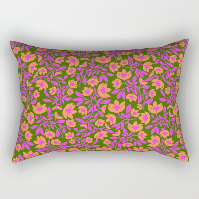 Tropical Blooms Pattern - Green Rectangular Pillow Gallery Image 1
