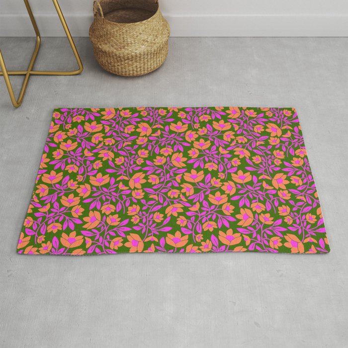 Tropical Blooms Pattern - Green Rug Gallery Image 1