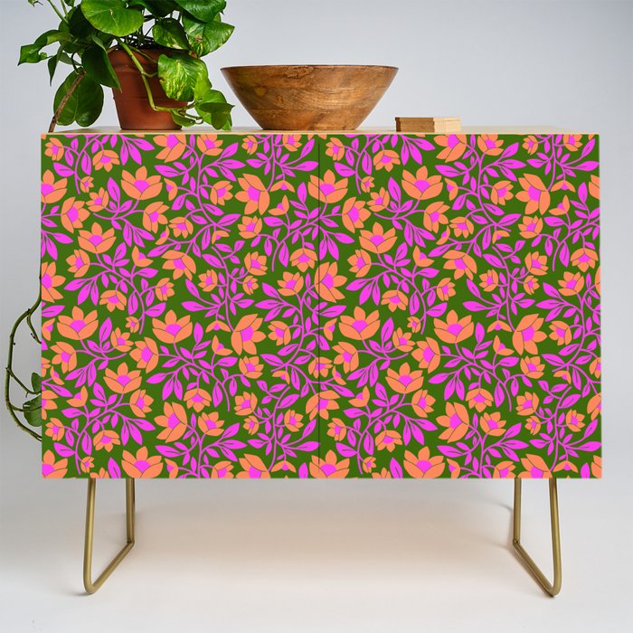 Tropical Blooms Pattern - Green Credenza Gallery Image 1