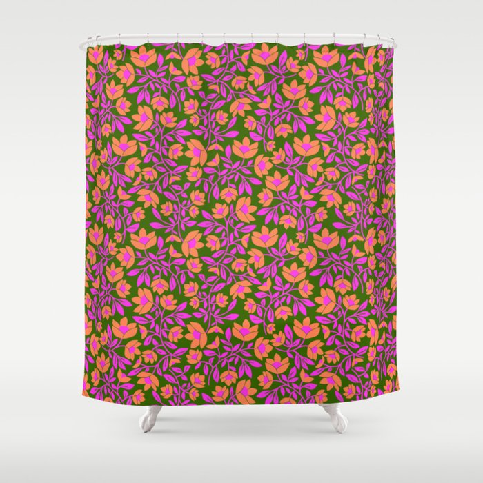 Tropical Blooms Pattern - Green Shower Curtain Gallery Image 1