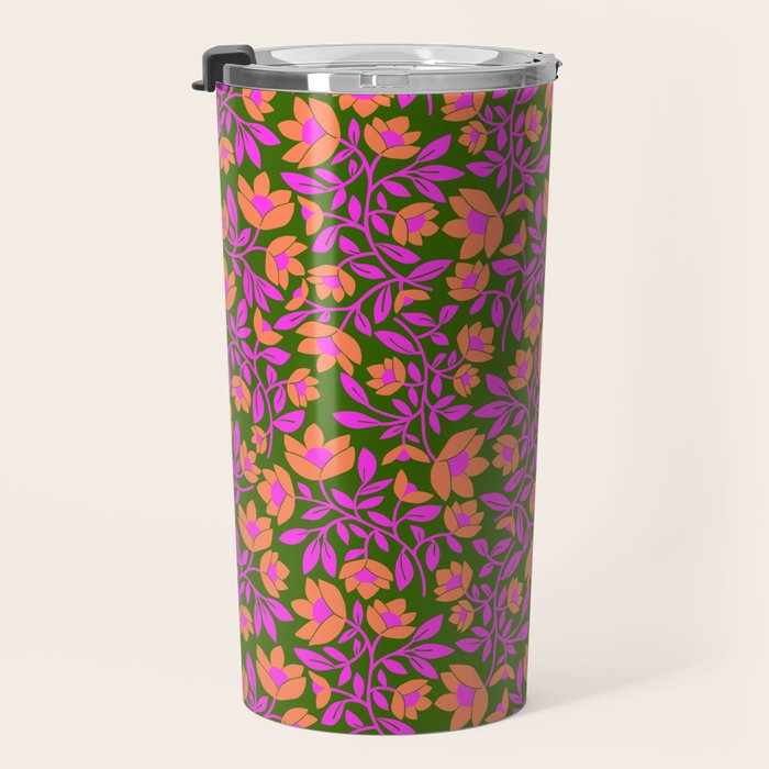 Tropical Blooms Pattern - Green Travel Mug Gallery Image 3