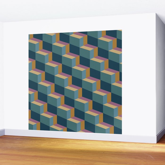 Cuboid Mid Century Abstract Shapes Pattern II Wall Mural Gallery Image 2