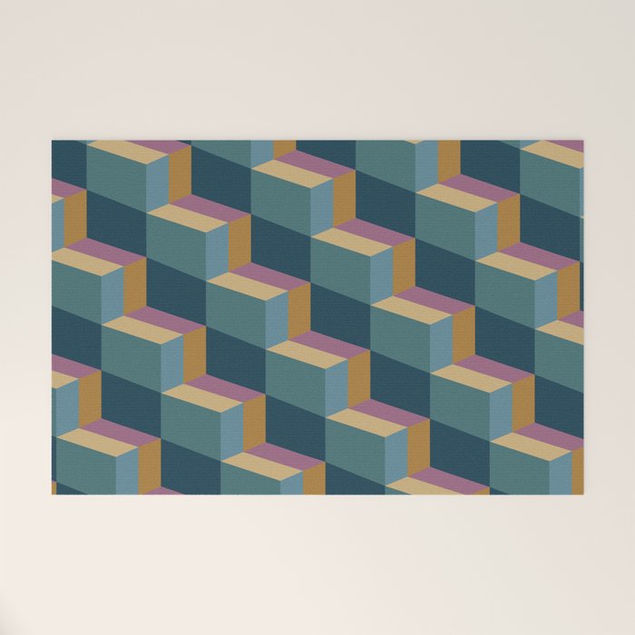 Cuboid Mid Century Abstract Shapes Pattern II Welcome Mat Gallery Image 1