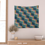 Cuboid Mid Century Abstract Shapes Pattern II Wall Tapestry Gallery Image 2
