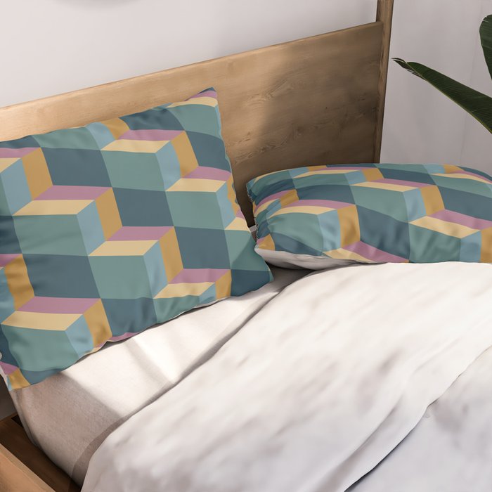 Cuboid Mid Century Abstract Shapes Pattern II Pillow Sham Gallery Image 2