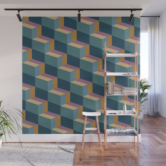 Cuboid Mid Century Abstract Shapes Pattern II Wall Mural Gallery Image 1