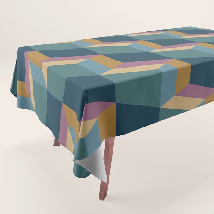Cuboid Mid Century Abstract Shapes Pattern II Tablecloth Gallery Image 1