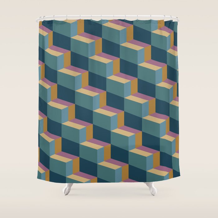 Cuboid Mid Century Abstract Shapes Pattern II Shower Curtain Gallery Image 1
