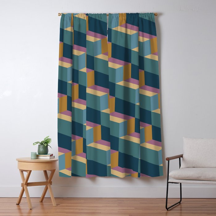 Cuboid Mid Century Abstract Shapes Pattern II Window Curtain Gallery Image 5