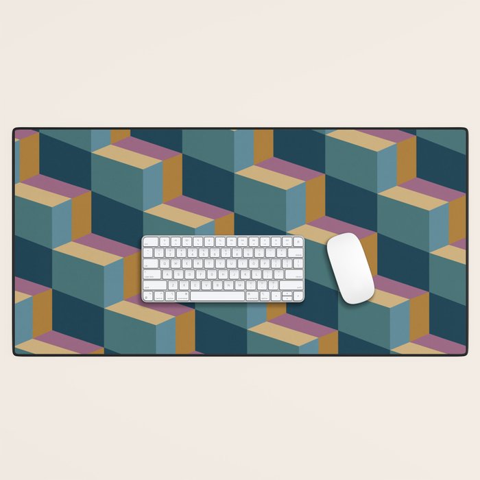 Cuboid Mid Century Abstract Shapes Pattern II Desk Mat Gallery Image 1