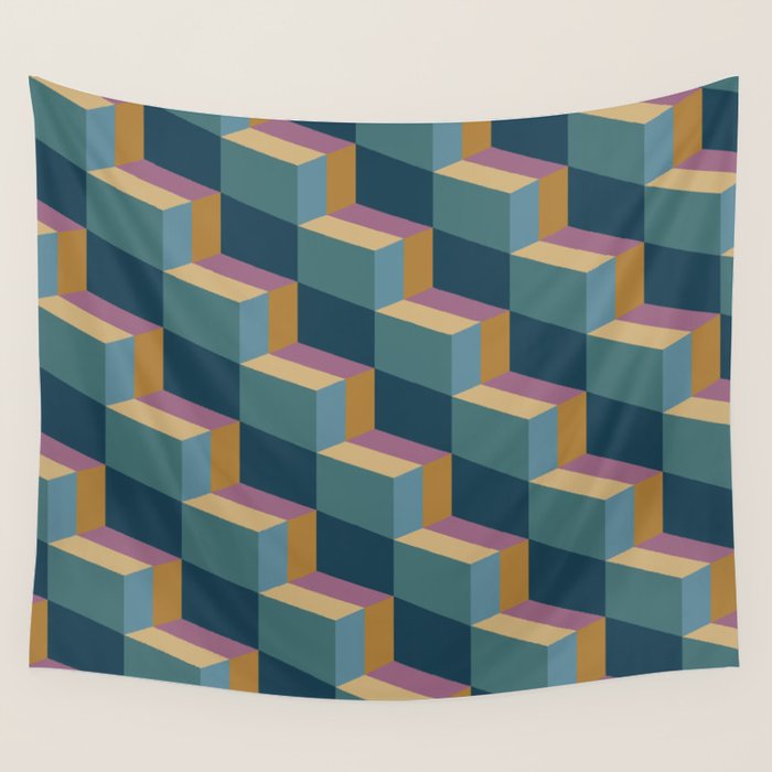 Cuboid Mid Century Abstract Shapes Pattern II Wall Tapestry Gallery Image 4