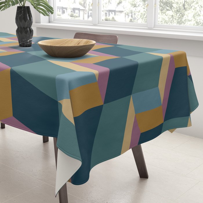 Cuboid Mid Century Abstract Shapes Pattern II Tablecloth Gallery Image 3