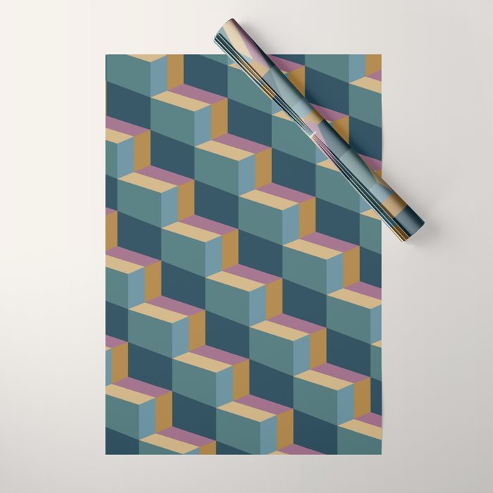 Cuboid Mid Century Abstract Shapes Pattern II Wrapping Paper Gallery Image 1