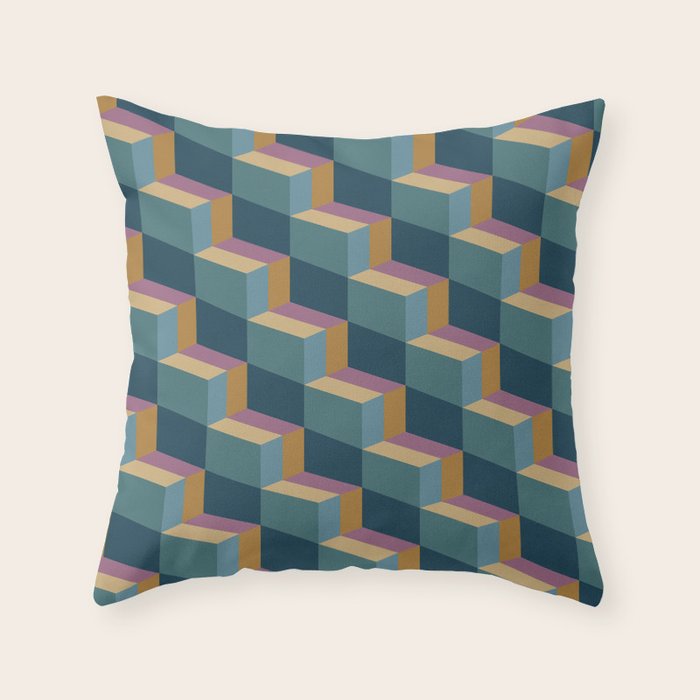 Cuboid Mid Century Abstract Shapes Pattern II Throw Pillow Gallery Image 1
