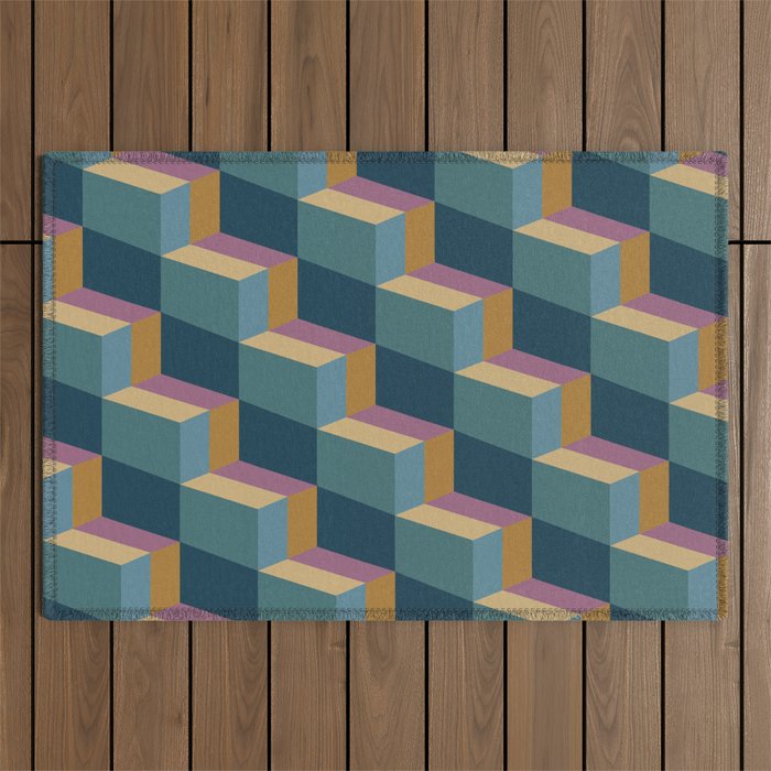 Cuboid Mid Century Abstract Shapes Pattern II Outdoor Rug Gallery Image 1