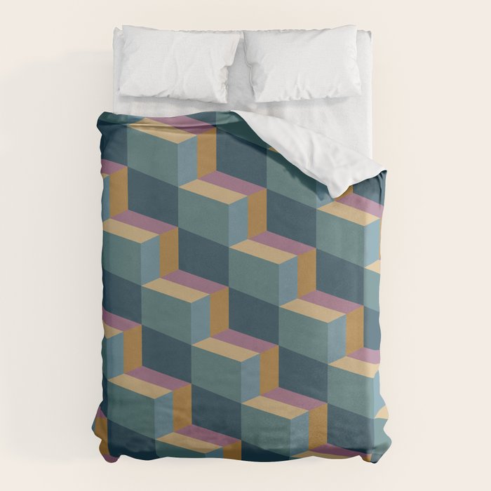 Cuboid Mid Century Abstract Shapes Pattern II Duvet Cover Gallery Image 6