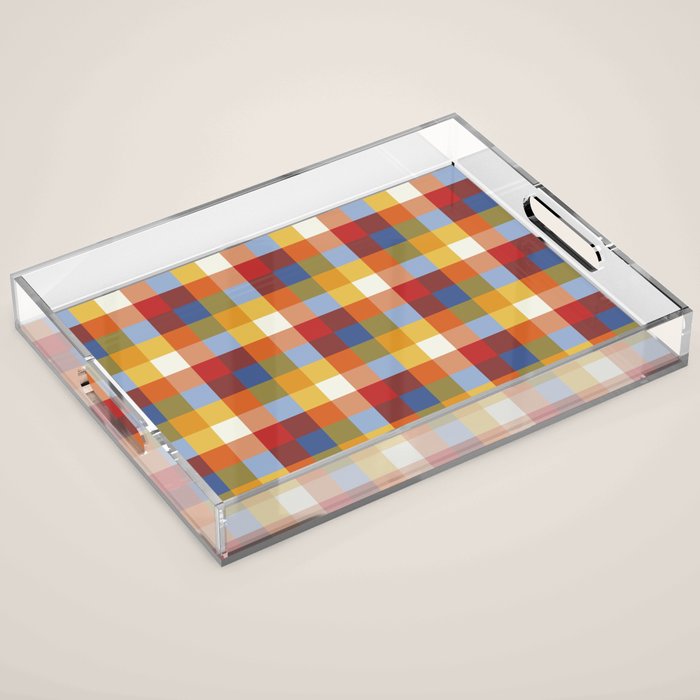 Classic Retro Colorful Farm Plaid , Vintage Checkered Tartan Pattern 50s 60s 70s Mid Century Style  Acrylic Tray Gallery Image 1