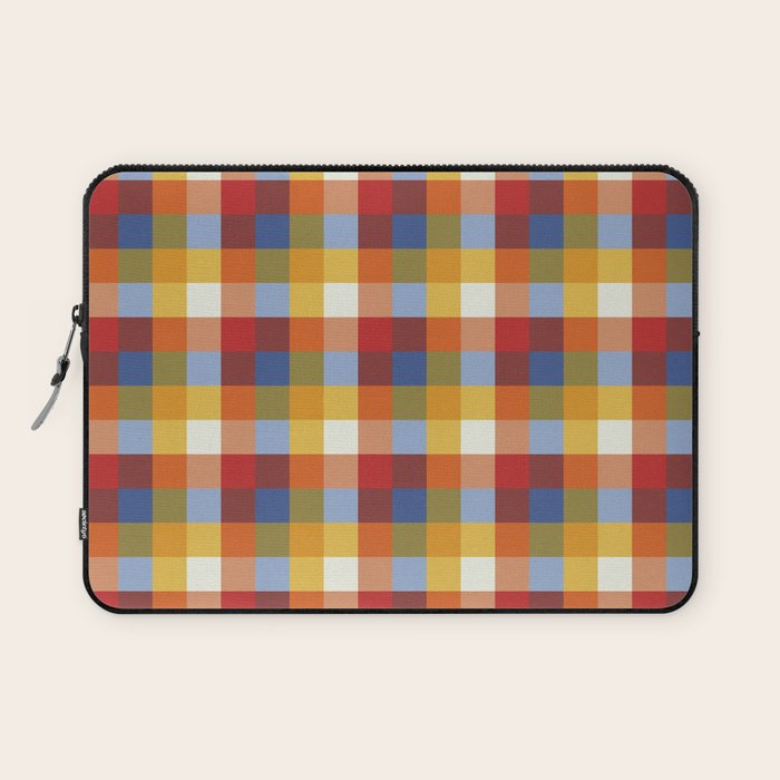 Classic Retro Colorful Farm Plaid , Vintage Checkered Tartan Pattern 50s 60s 70s Mid Century Style  Laptop Sleeve Gallery Image 1