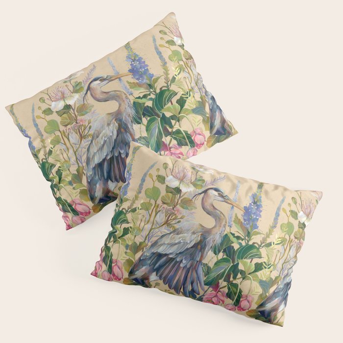 Blue Heron Floral Pillow Sham Gallery Image 3
