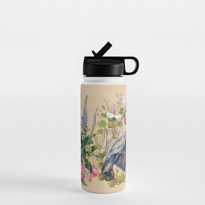 Blue Heron Floral Water Bottle Gallery Image 1