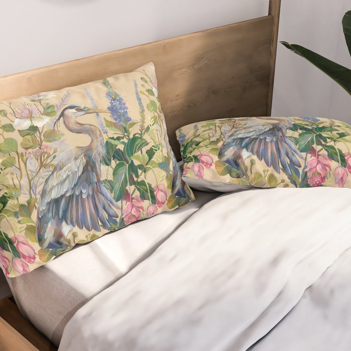 Blue Heron Floral Pillow Sham Gallery Image 2