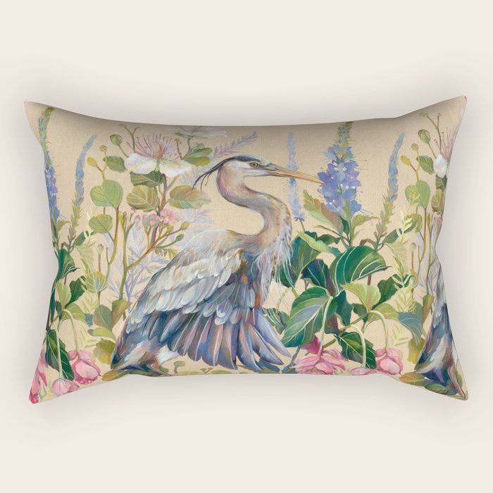 Blue Heron Floral Rectangular Pillow Gallery Image 1