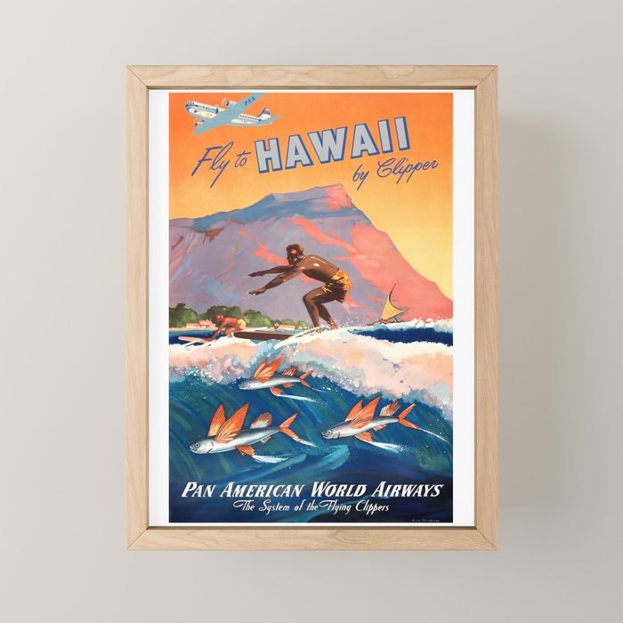 1947 Fly To Hawaii By Clipper Pan American Travel Poster Mini Art Print Gallery Image 1