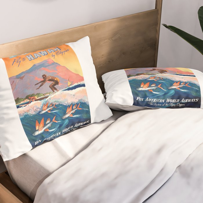 1947 Fly To Hawaii By Clipper Pan American Travel Poster Pillow Sham Gallery Image 2