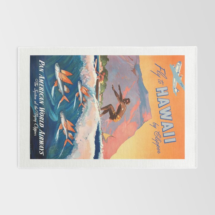 1947 Fly To Hawaii By Clipper Pan American Travel Poster Rug Gallery Image 2