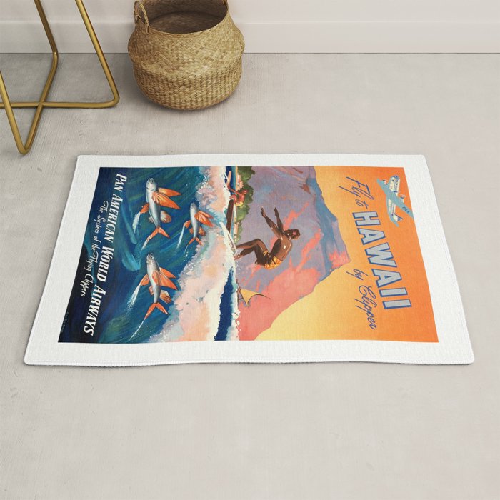 1947 Fly To Hawaii By Clipper Pan American Travel Poster Rug Gallery Image 1