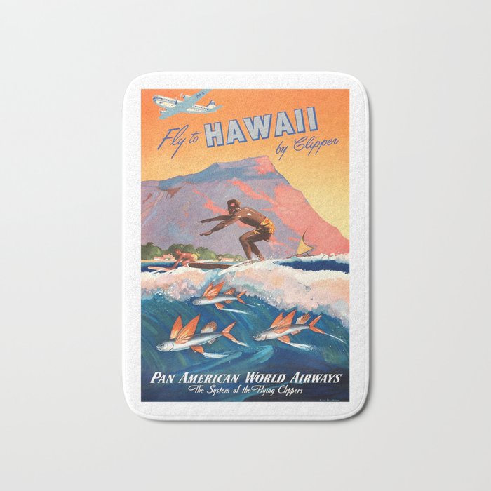 1947 Fly To Hawaii By Clipper Pan American Travel Poster Bath Mat Gallery Image 1