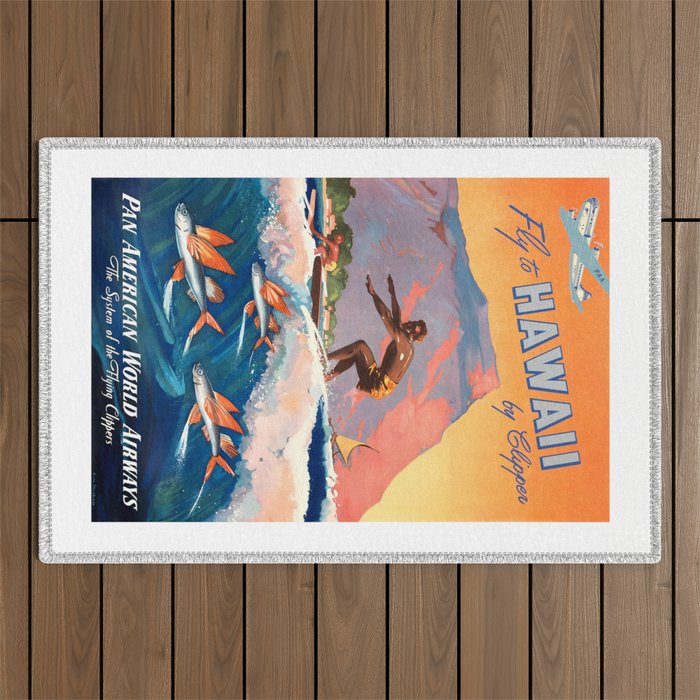 1947 Fly To Hawaii By Clipper Pan American Travel Poster Outdoor Rug Gallery Image 1