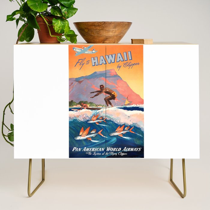 1947 Fly To Hawaii By Clipper Pan American Travel Poster Credenza Gallery Image 1