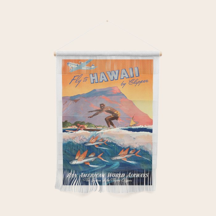 1947 Fly To Hawaii By Clipper Pan American Travel Poster Wall Hanging Gallery Image 1