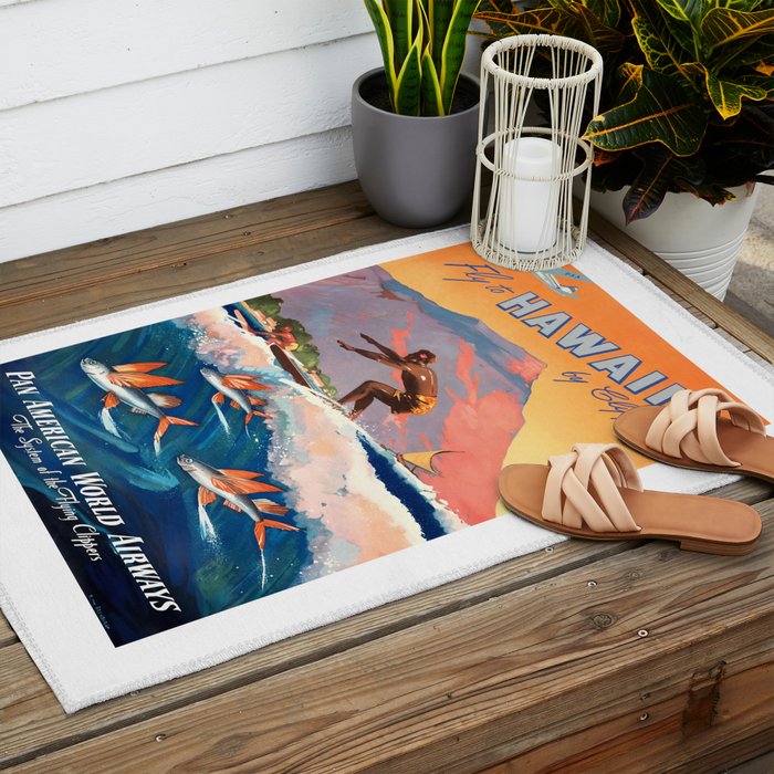 1947 Fly To Hawaii By Clipper Pan American Travel Poster Outdoor Rug Gallery Image 2