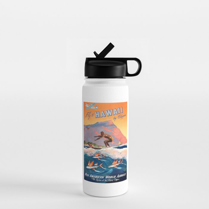 1947 Fly To Hawaii By Clipper Pan American Travel Poster Water Bottle Gallery Image 1