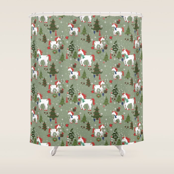 Christmas Winter Unicorn Pattern Shower Curtain Gallery Image 1